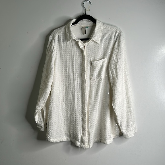 Anthropology pilcro white button down sequins top size 1x - Picture 6 of 11